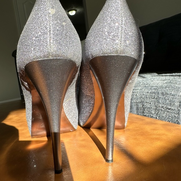 Silver Steve Madden Peep Toe Heels - Picture 5 of 12
